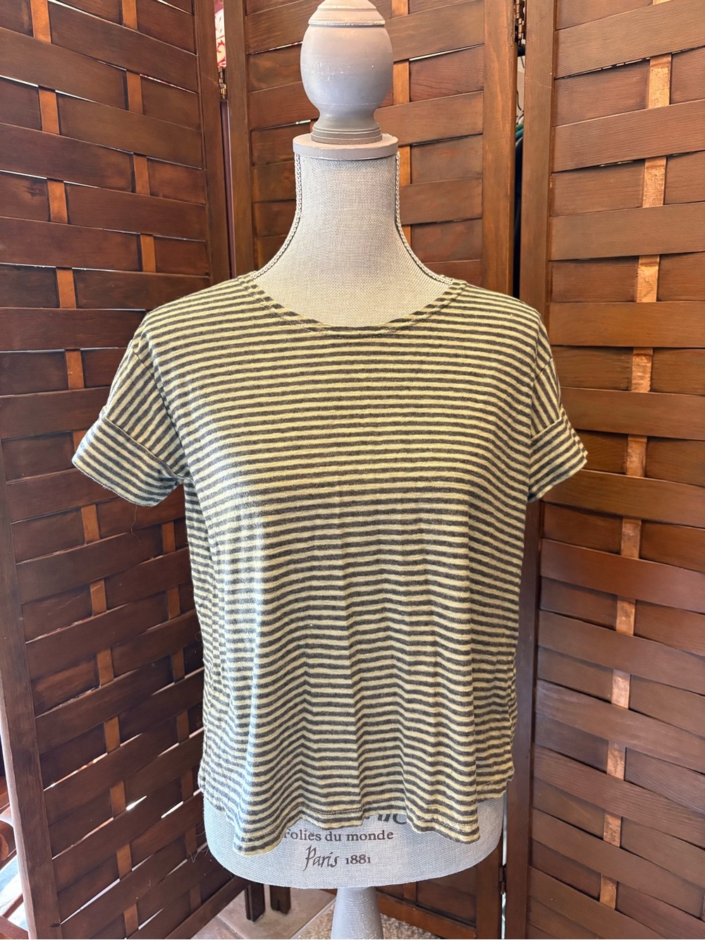 Cut Loose women’s cotton striped short sleeve shirt in green and grey size xs